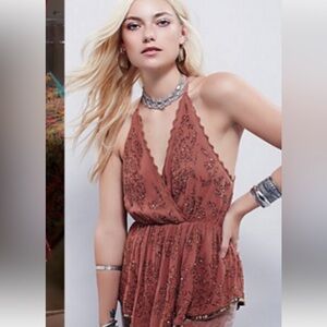 Free People Rust Embellished Halter Blouse